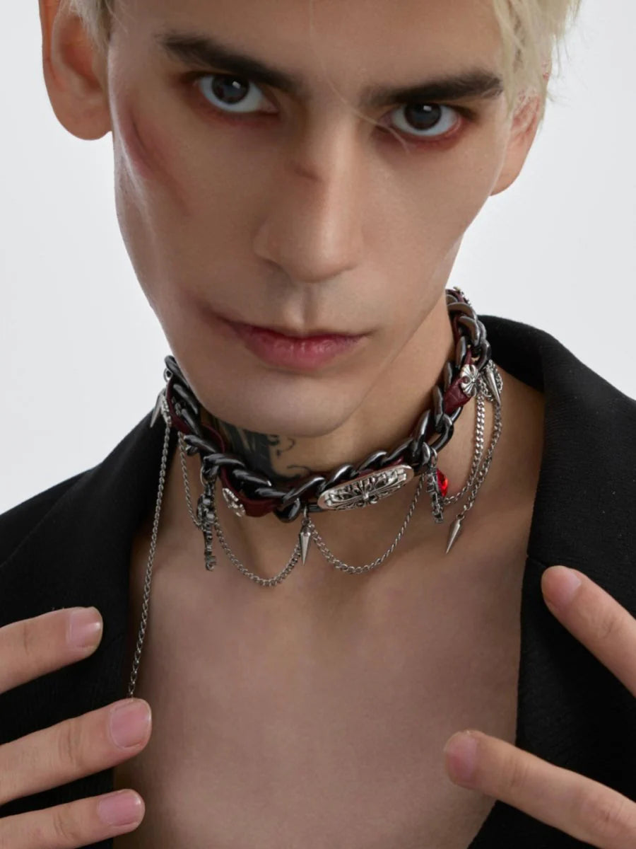 [STRUC TON] LEATHER PUNK NECKLACE ST1041