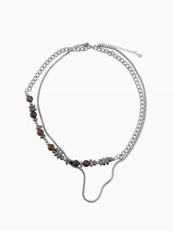 EARTH COLOR IRREGULAR STONE TITANIUM CHAIN NECKLACE ST1253