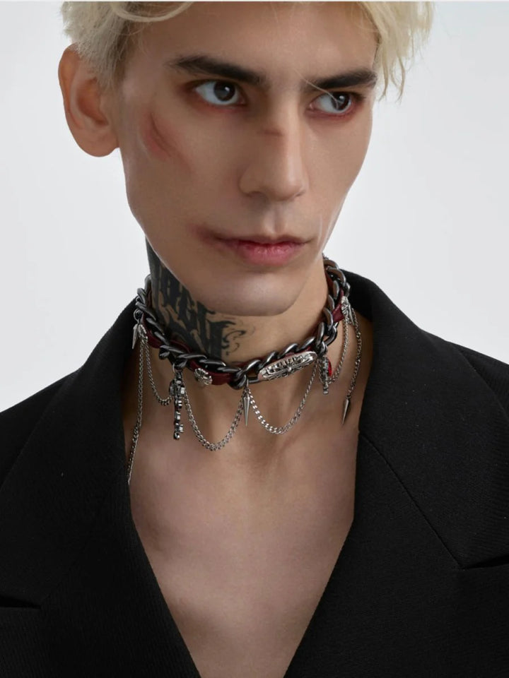 [STRUC TON] LEATHER PUNK NECKLACE ST1041