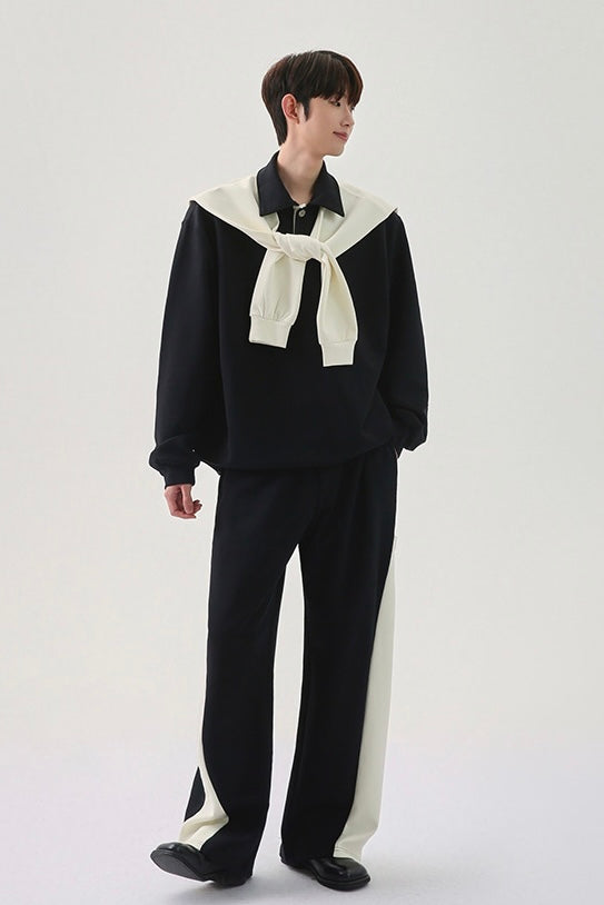 [FLAT ROOM] TWO-TONE COLLAR SWEATSHIRT + PANTS SET ST2050