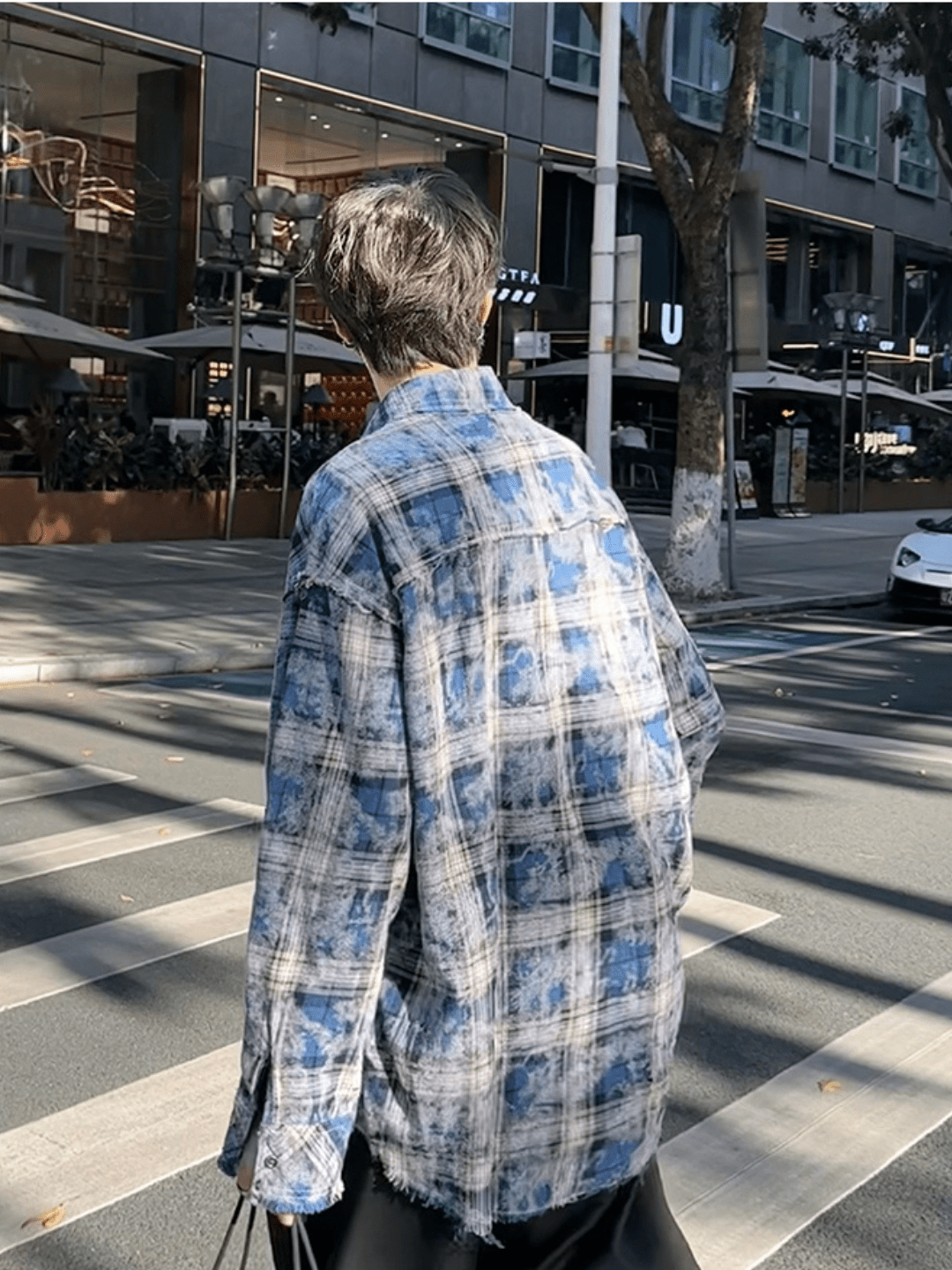 [JM HOMME] distressed raw edge plaid shirt st1836