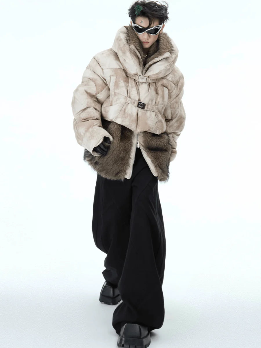 [CULTUREE] FAKE TWO-PIECE DESIGN FUR COTTON JACKET ST1037