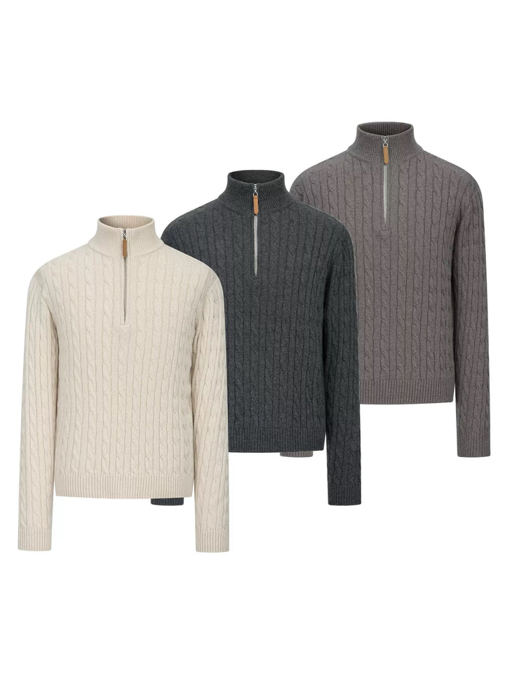 [FLAT ROOM] CABLE KNIT HALF-ZIP WOOL SWEATER ST2055