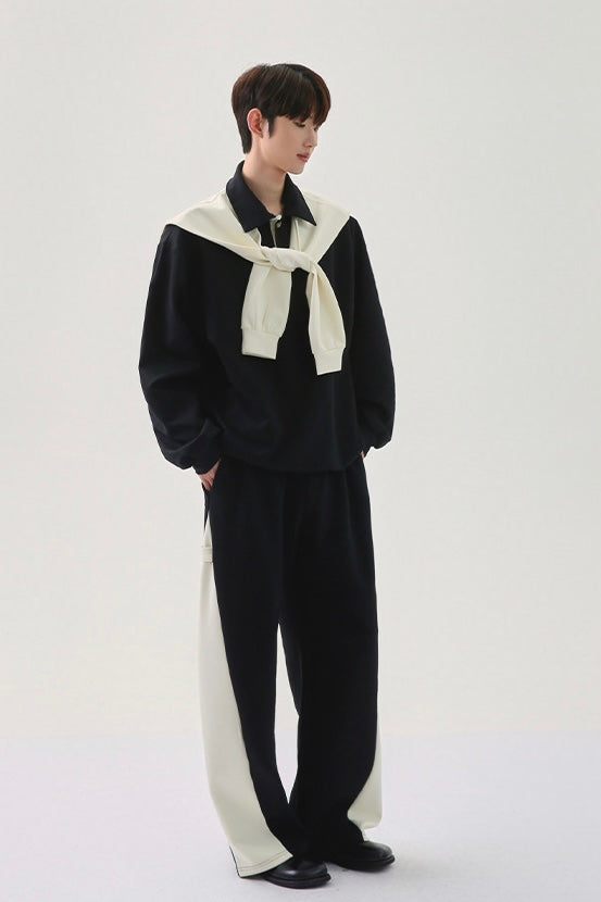 [FLAT ROOM] TWO-TONE COLLAR SWEATSHIRT + PANTS SET ST2050