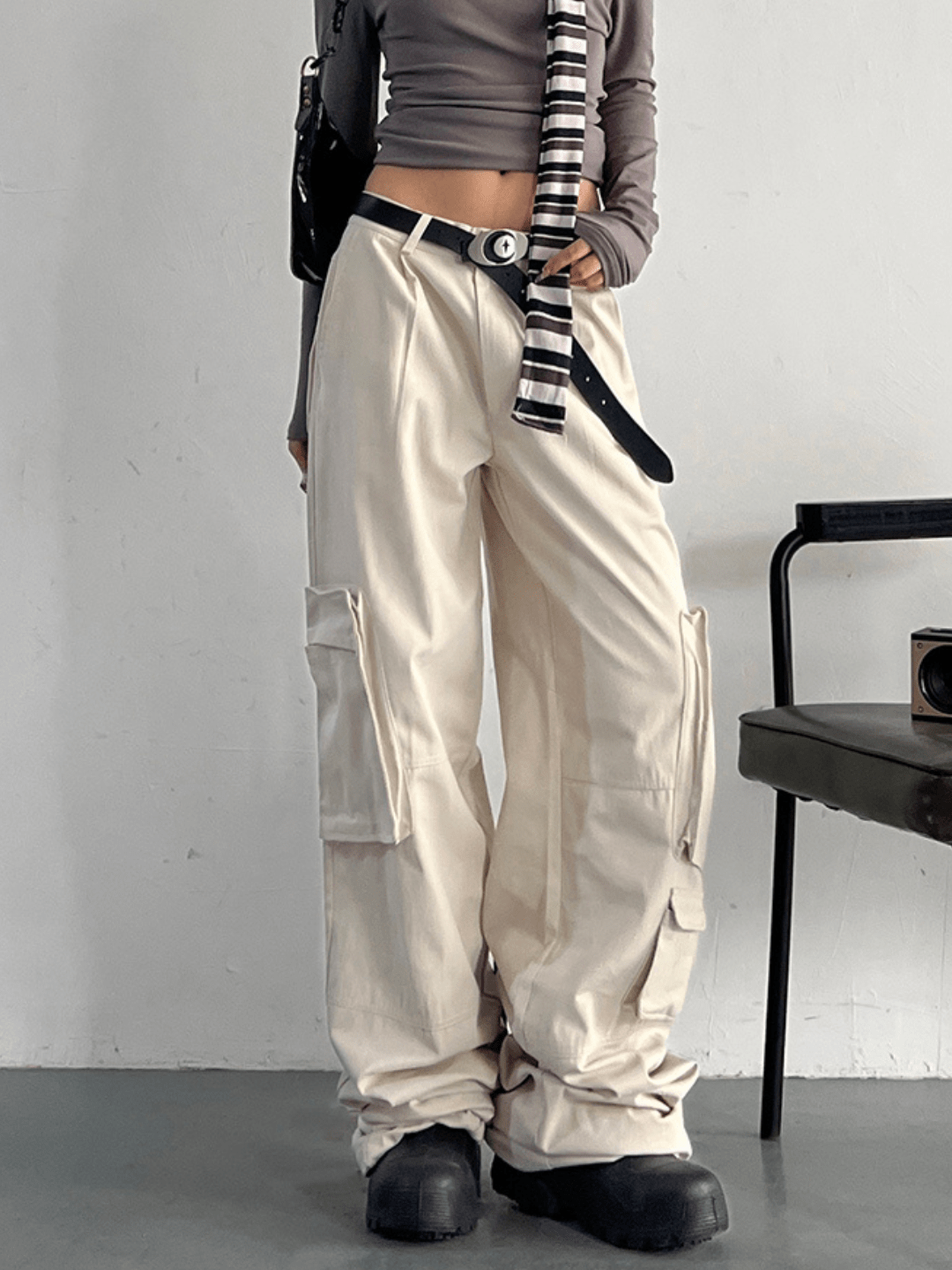 [CRAZY STUDIO] high waist casual loose wide leg pants st1829