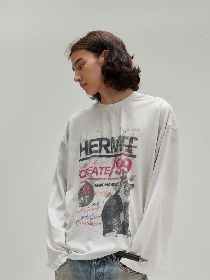 [FLAT ROOM] VINTAGE CAT PRINT LONG SLEEVE TEE ST2062