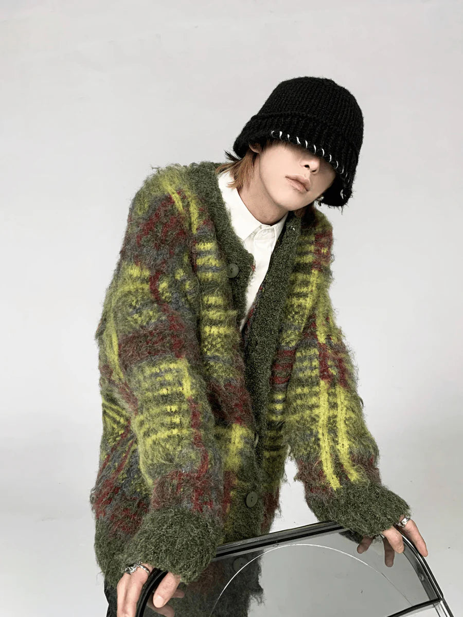 TRENDY COLORFUL KNITTED MOHAIR CARDIGAN ST1068