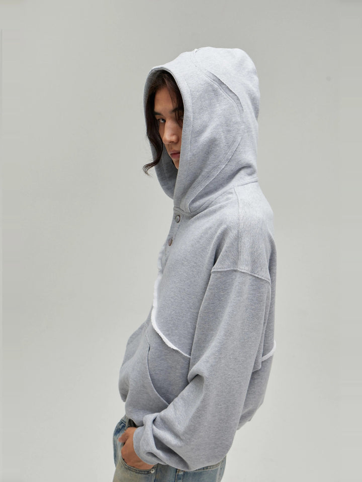 [FLAT ROOM] ASYMMETRIC BUTTON-UP HOODED SWEATSHIRT ST2057