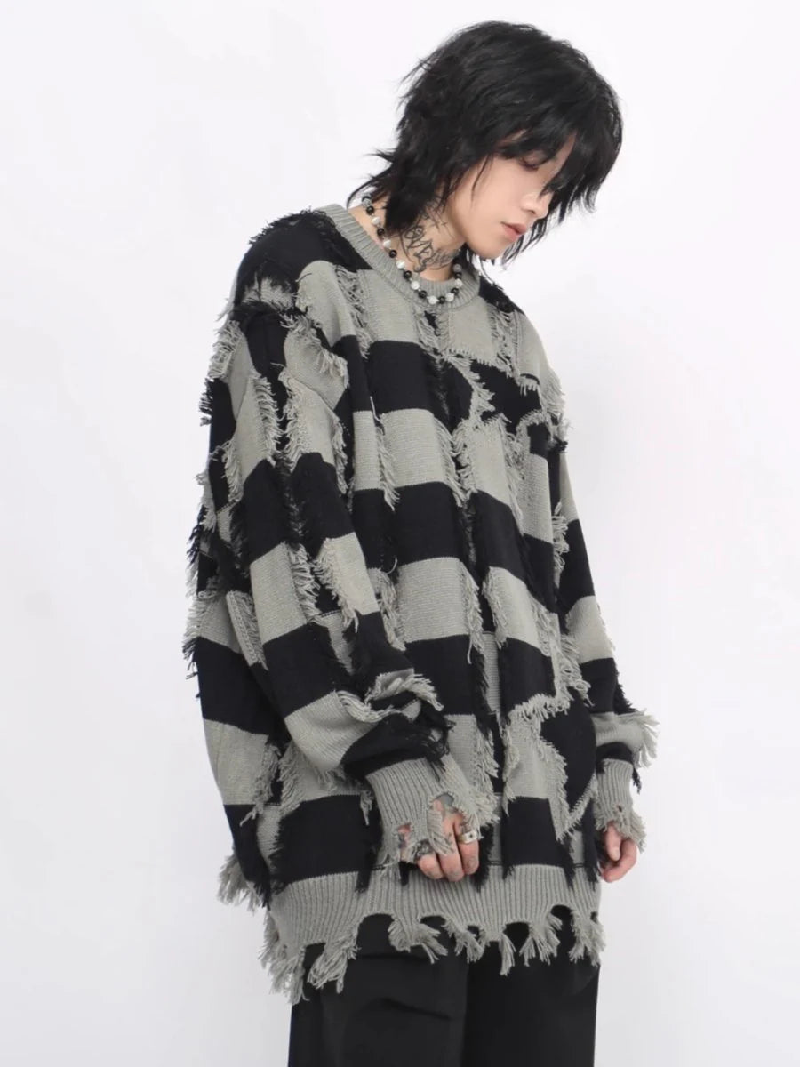 [MZ] HOLES STRIPED CASUAL KNITWEAR ST1046