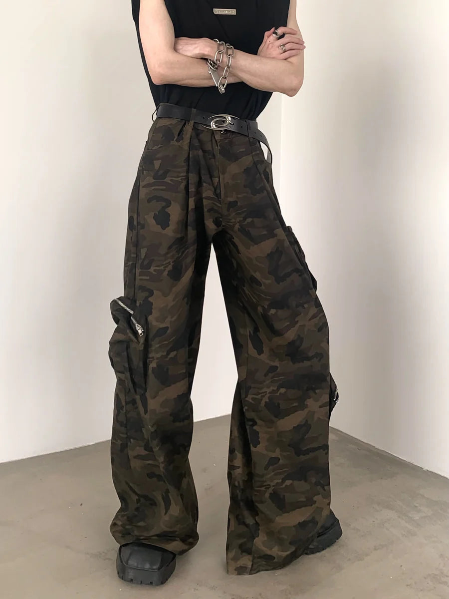 [AUTUMNWIND] CAMOUFLAGE WIDE LEG POCKETS WORK PANTS ST912