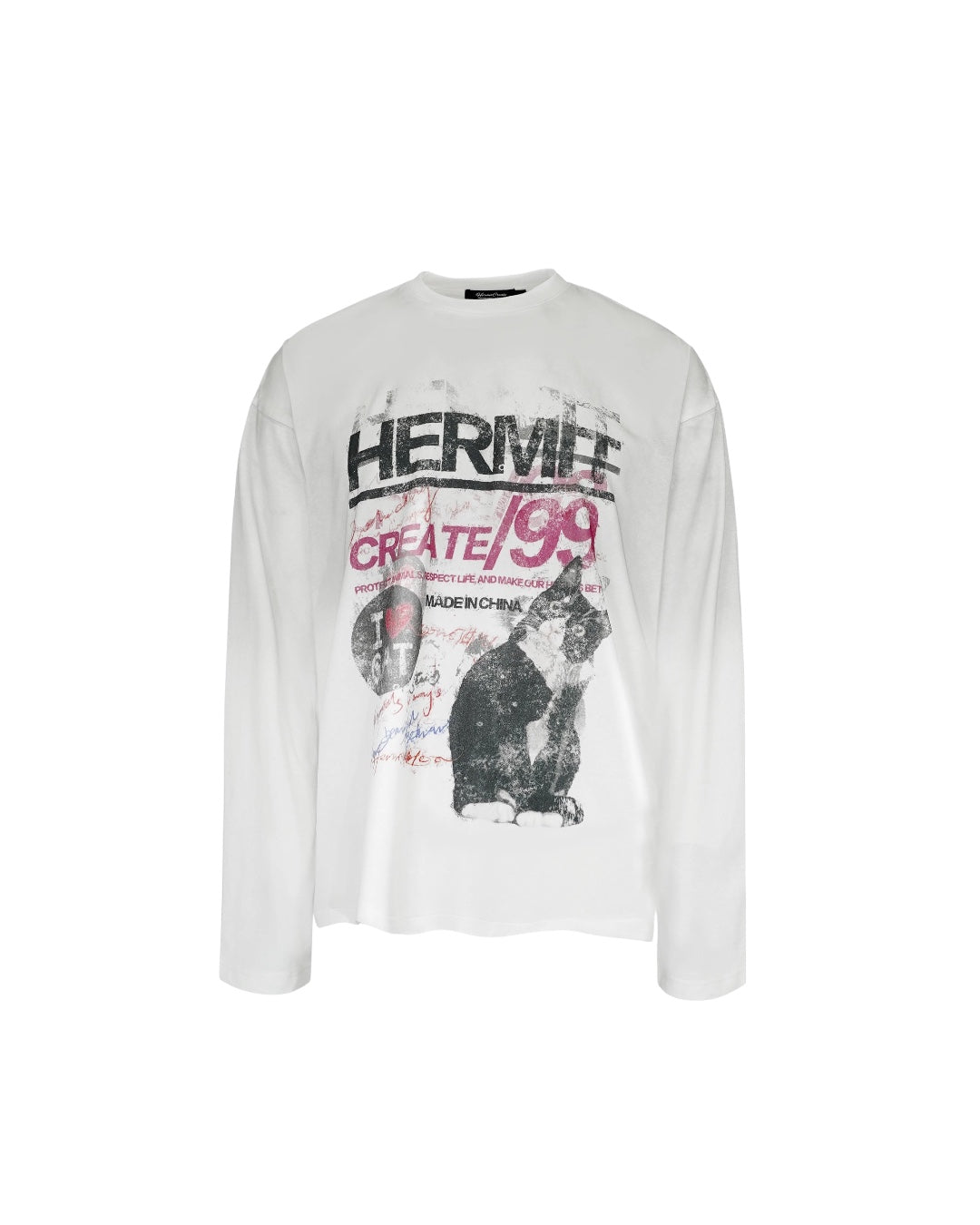 [FLAT ROOM] VINTAGE CAT PRINT LONG SLEEVE TEE ST2062