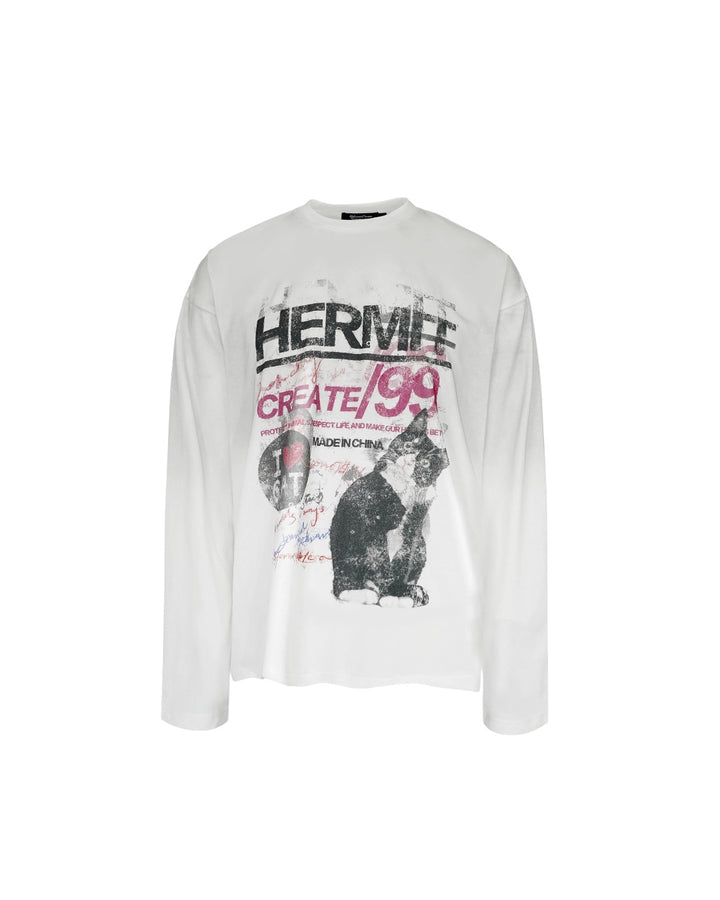 [FLAT ROOM] VINTAGE CAT PRINT LONG SLEEVE TEE ST2062