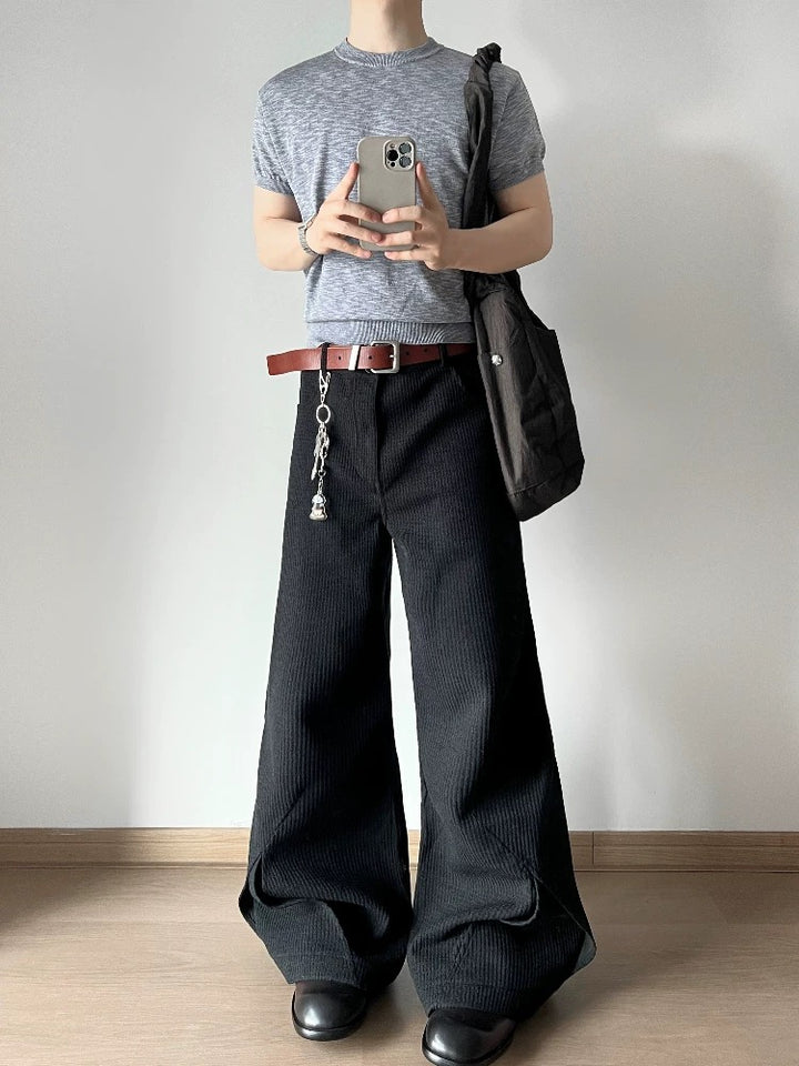 [Jaksaa3A] TEXTURED SLIT-PANEL WIDE TROUSERS st5025