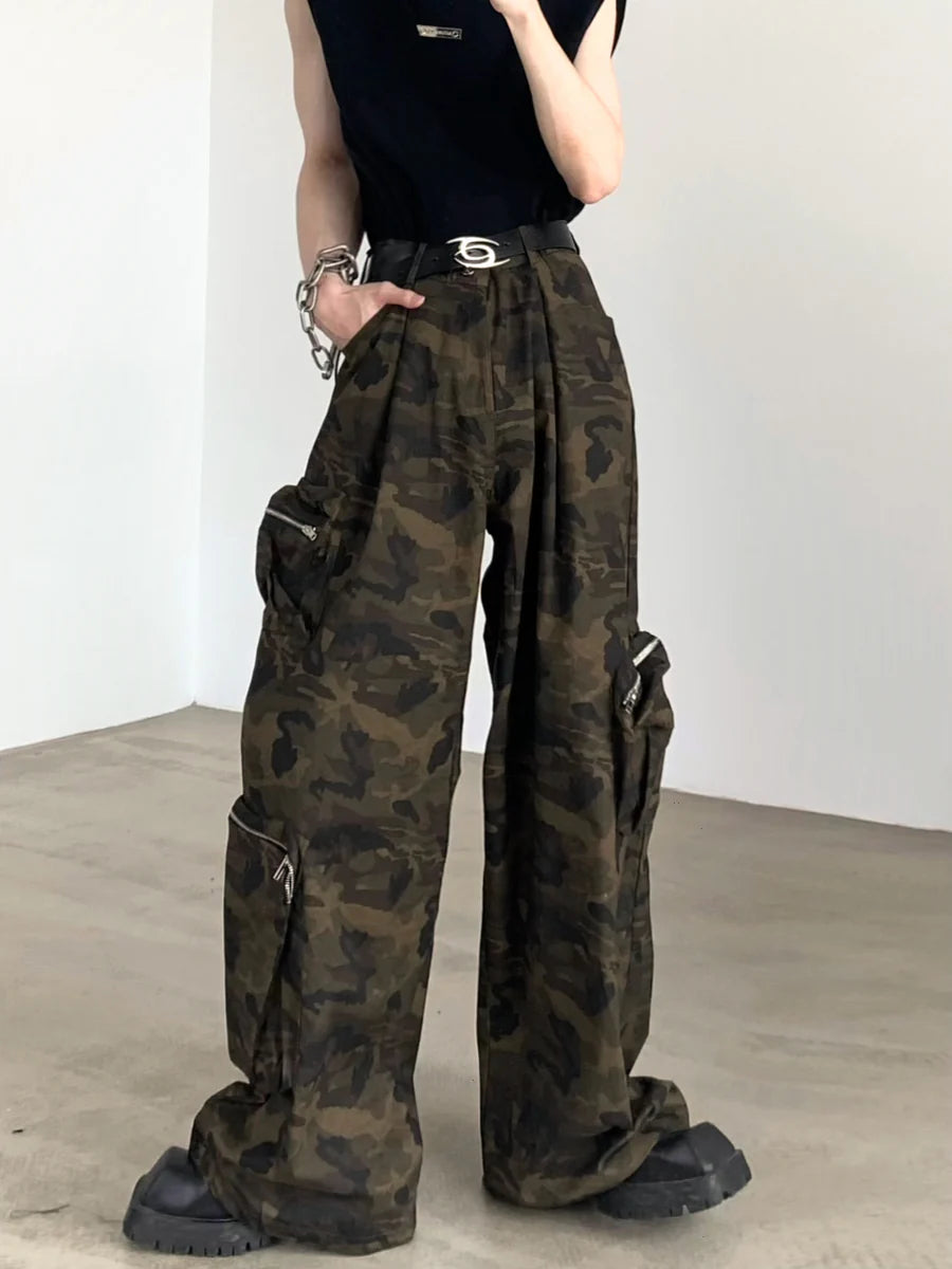 [AUTUMNWIND] CAMOUFLAGE WIDE LEG POCKETS WORK PANTS ST912