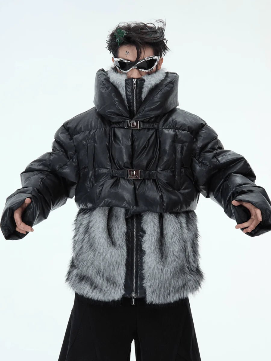 [CULTUREE] FAKE TWO-PIECE DESIGN FUR COTTON JACKET ST1037