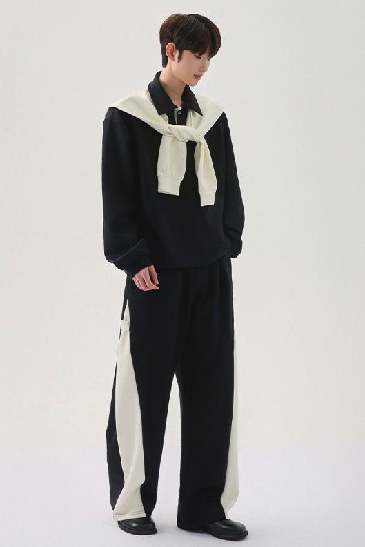 [FLAT ROOM] TWO-TONE COLLAR SWEATSHIRT + PANTS SET ST2050