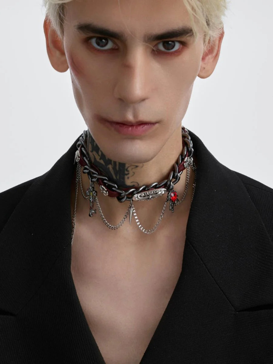 [STRUC TON] LEATHER PUNK NECKLACE ST1041