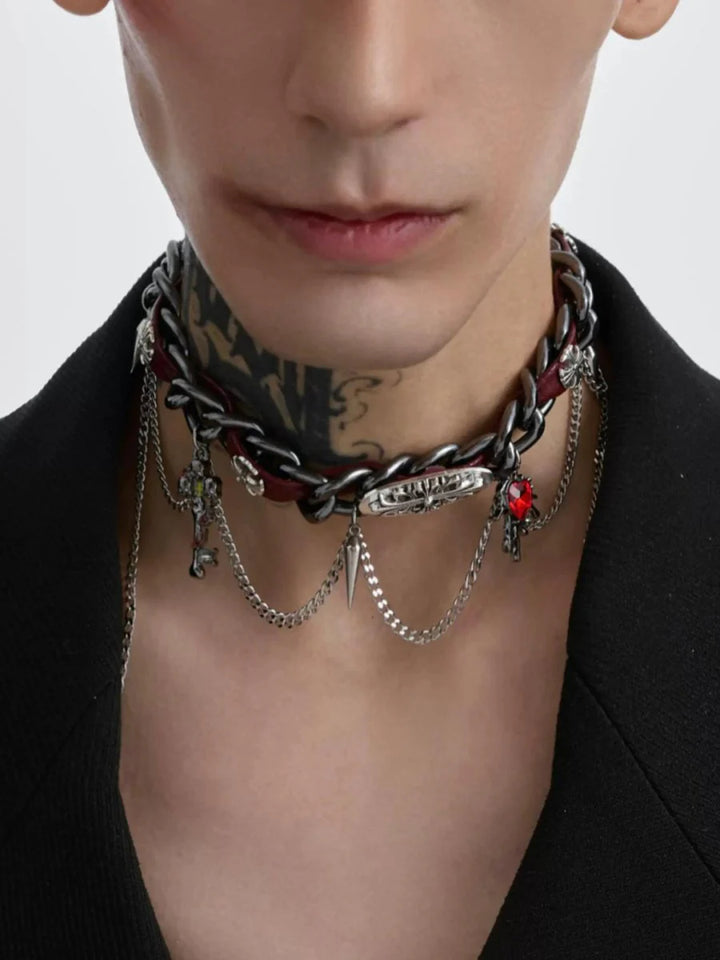 [STRUC TON] LEATHER PUNK NECKLACE ST1041