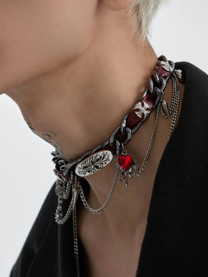 [STRUC TON] LEATHER PUNK NECKLACE ST1041