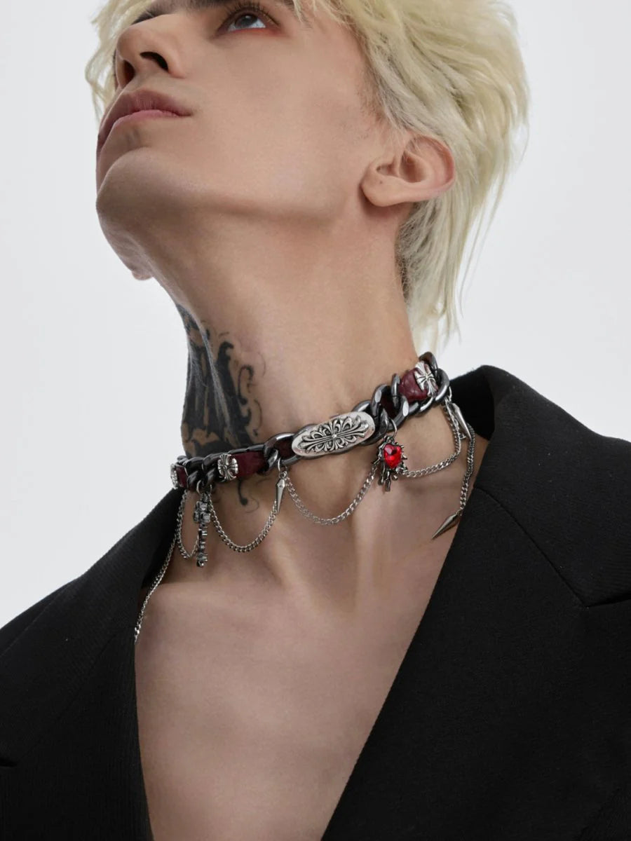 [STRUC TON] LEATHER PUNK NECKLACE ST1041