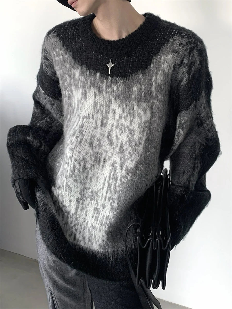 [AUTUMNWIND] BLACK AND WHITE CLASH DESIGN KNIT SWEATER ST968