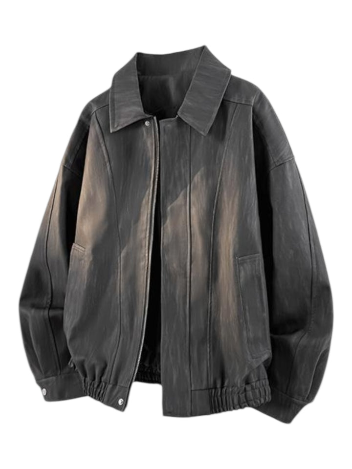 DYED FAUX LEATHER HARRINGTON JACKET st5064