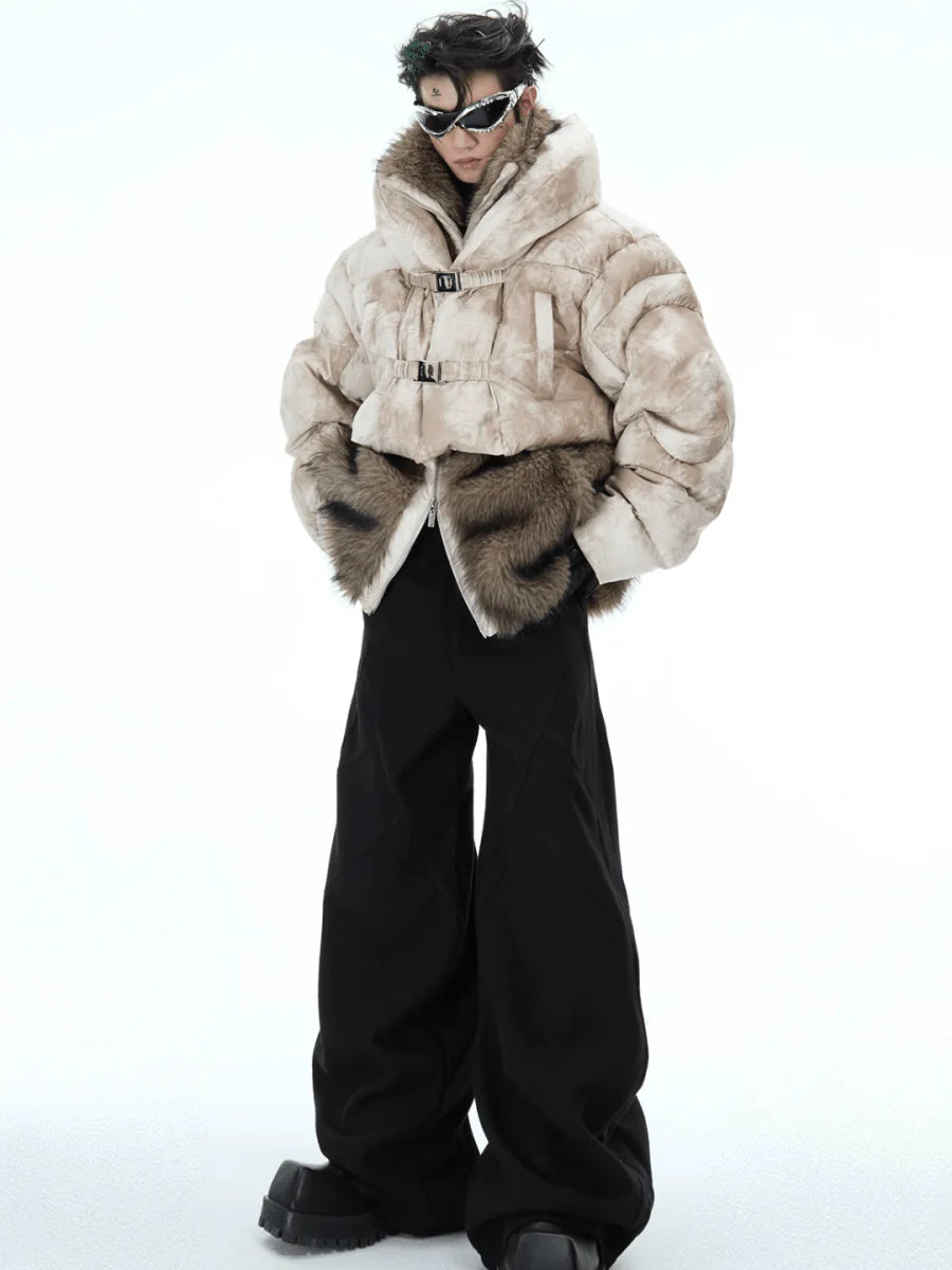 [CULTUREE] FAKE TWO-PIECE DESIGN FUR COTTON JACKET ST1037