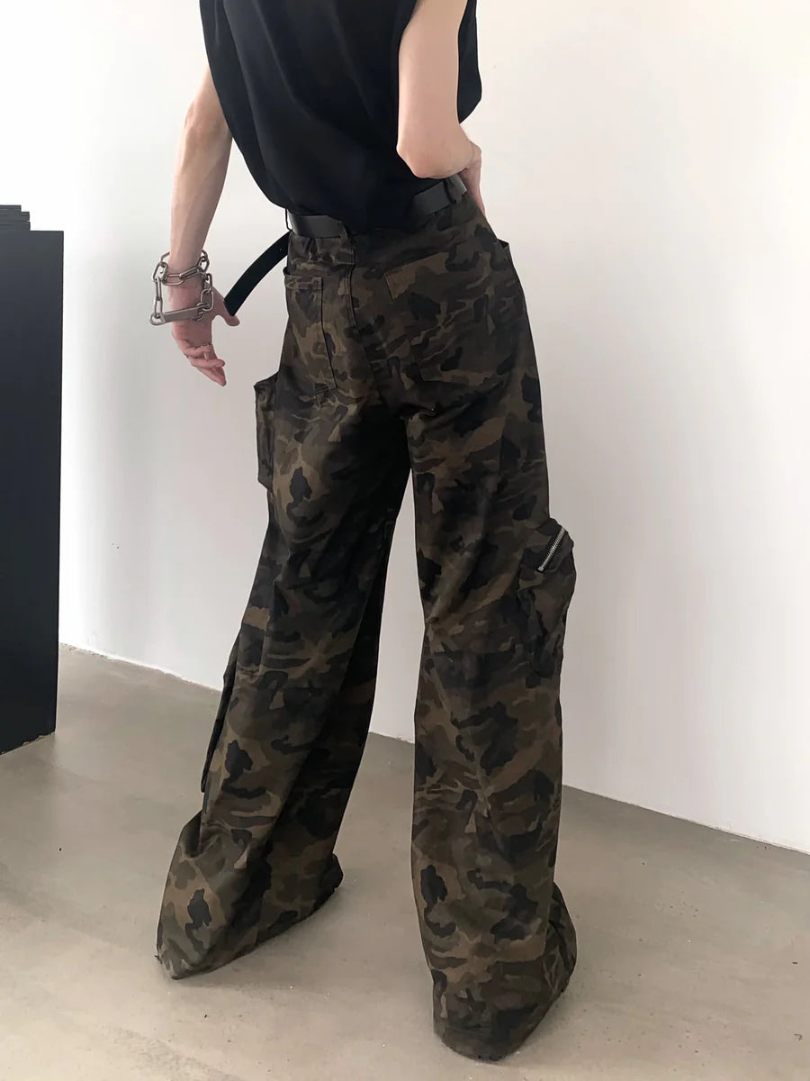 [AUTUMNWIND] CAMOUFLAGE WIDE LEG POCKETS WORK PANTS ST912