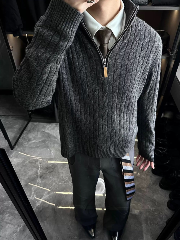 [FLAT ROOM] CABLE KNIT HALF-ZIP WOOL SWEATER ST2055