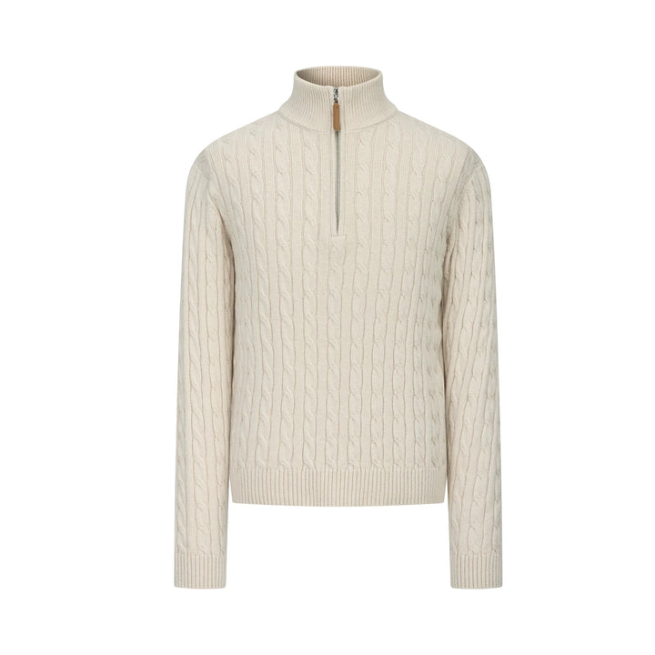 [FLAT ROOM] CABLE KNIT HALF-ZIP WOOL SWEATER ST2055