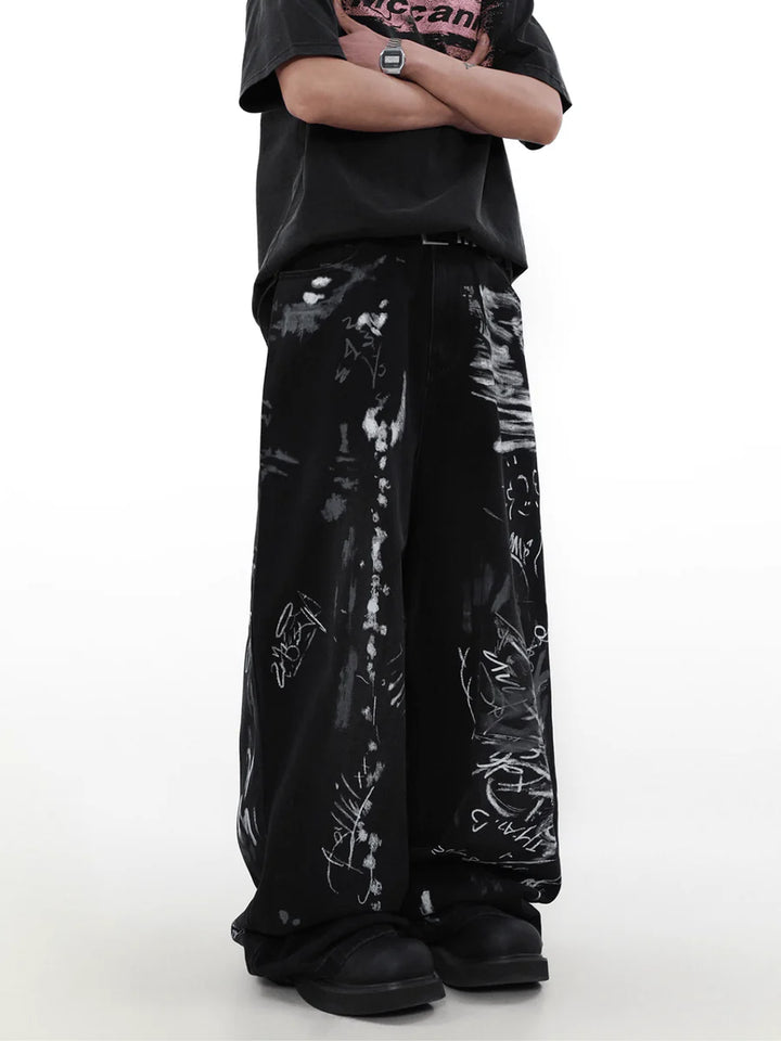 [MRNEARLY] GRAFFITI DESIGN WIDE-LEG LOOSE HIGH STREET PANTS ST1455