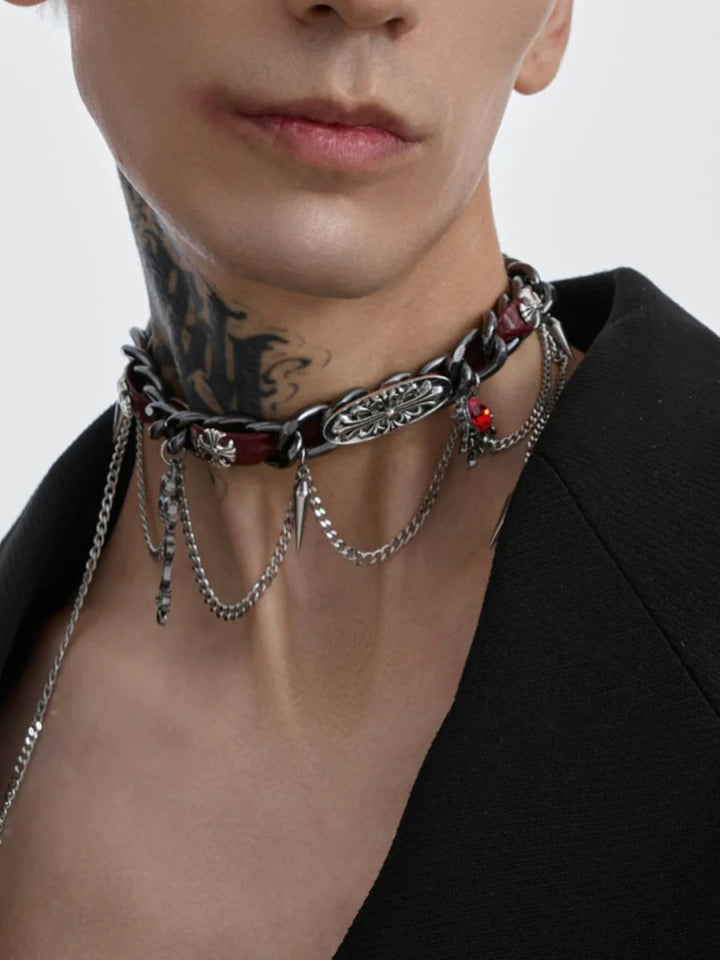 [STRUC TON] LEATHER PUNK NECKLACE ST1041