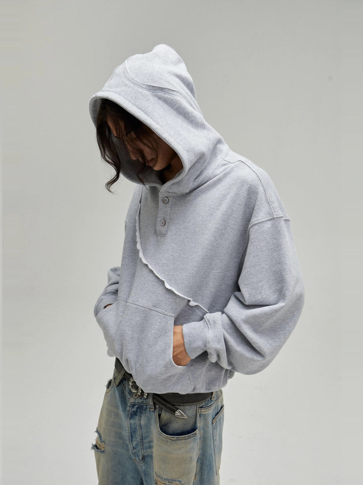 [FLAT ROOM] ASYMMETRIC BUTTON-UP HOODED SWEATSHIRT ST2057