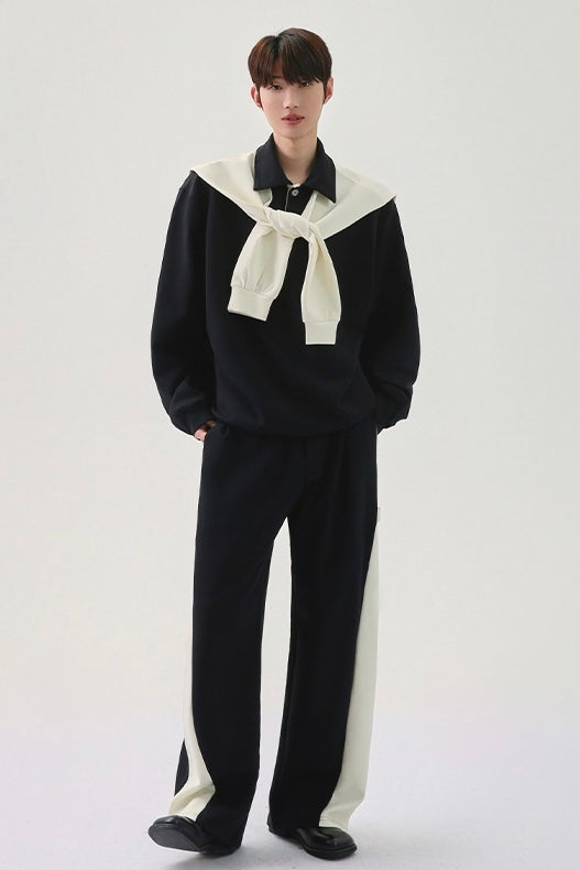 [FLAT ROOM] TWO-TONE COLLAR SWEATSHIRT + PANTS SET ST2050