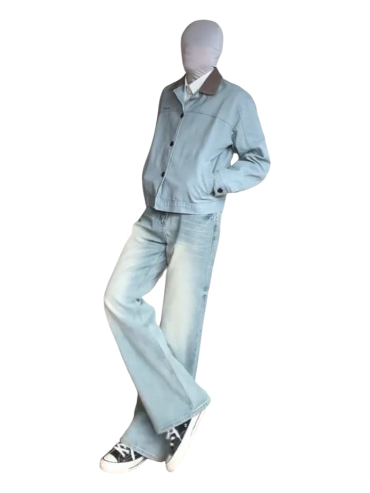 [MADWITCH] WASHED RETRO CONTRAST COLLAR WORKWEAR JACKET st5036