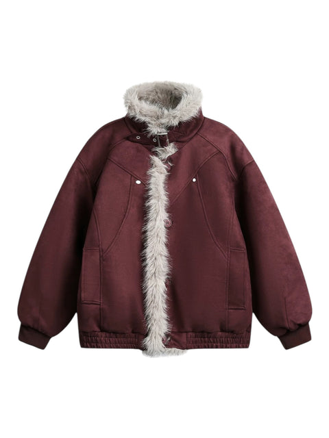 FAUX SUEDE FUR-TRIM PADDED JACKET st5087