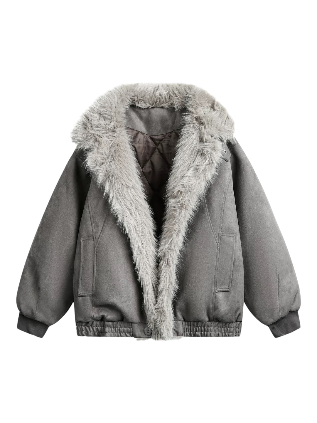 FAUX SUEDE FUR-TRIM PADDED JACKET st5087