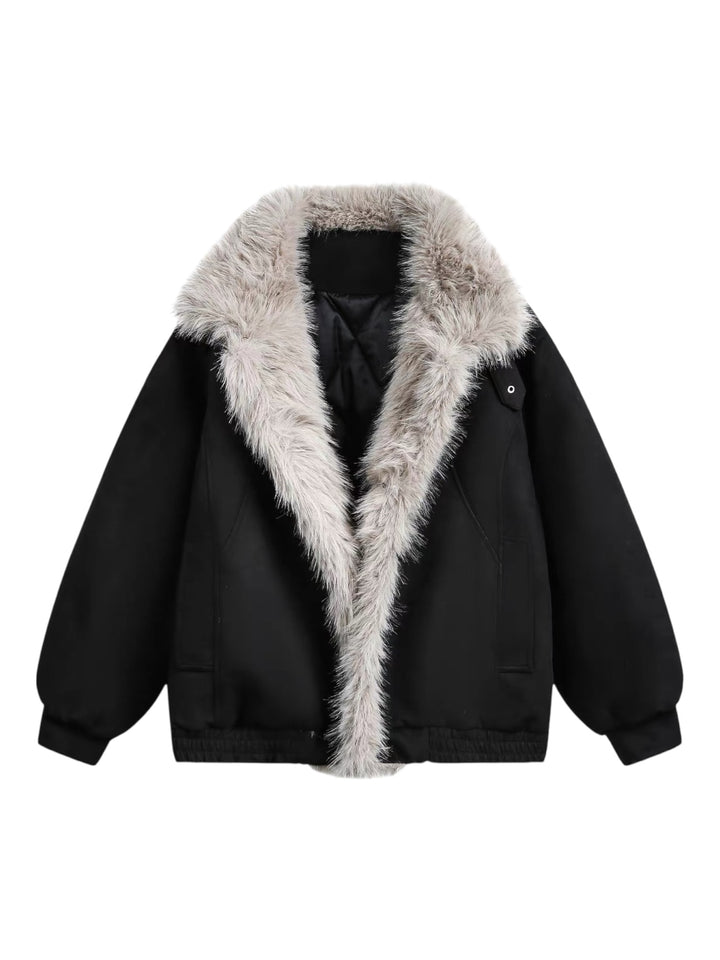FAUX SUEDE FUR-TRIM PADDED JACKET st5087