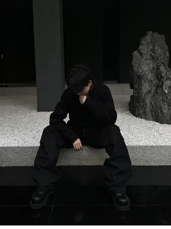 [WXB] KOREAN RIBBED ZIP-UP HIGH COLLAR shirt st4010