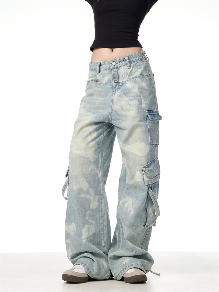 [FLAT ROOM] VINTAGE BLEACH DENIM CARGO PANTS st2069