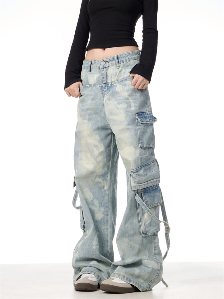 [FLAT ROOM] VINTAGE BLEACH DENIM CARGO PANTS st2069