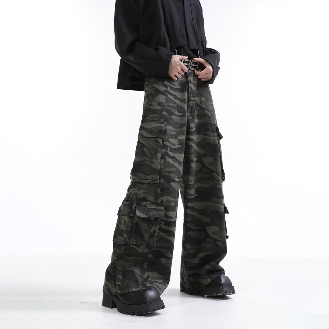 [FLAT ROOM] CAMO MULTI-POCKET WIDE CARGO PANTS st2070
