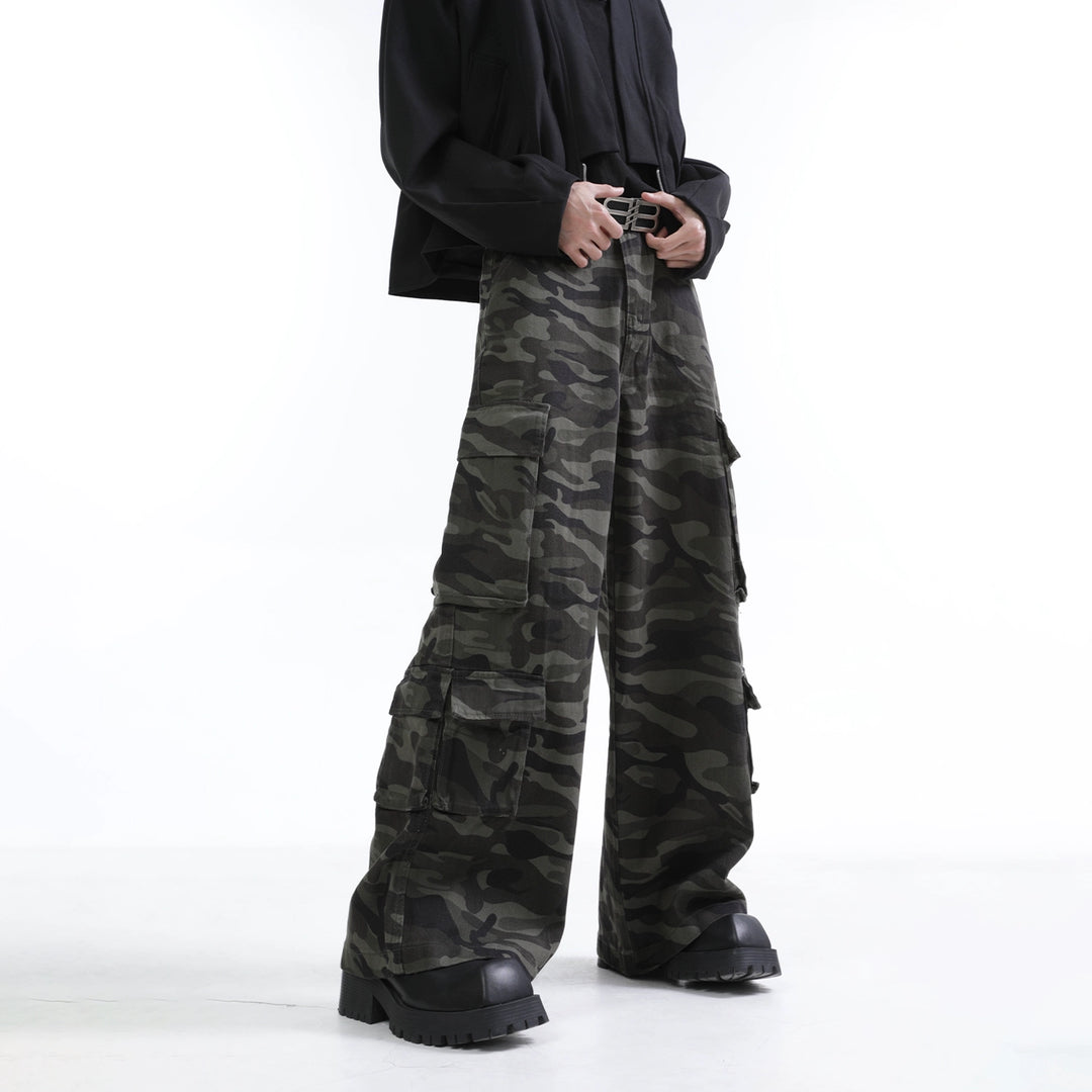 [FLAT ROOM] CAMO MULTI-POCKET WIDE CARGO PANTS st2070