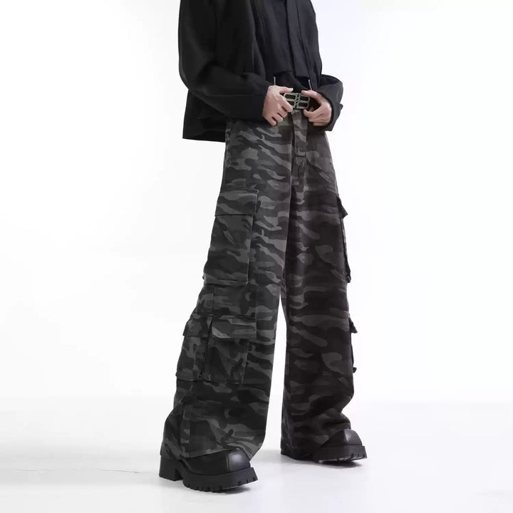 [FLAT ROOM] CAMO MULTI-POCKET WIDE CARGO PANTS st2070