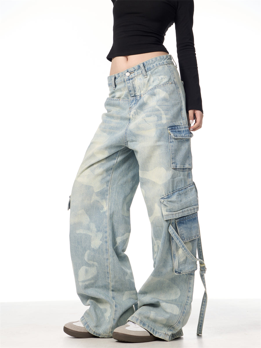 [FLAT ROOM] VINTAGE BLEACH DENIM CARGO PANTS st2069