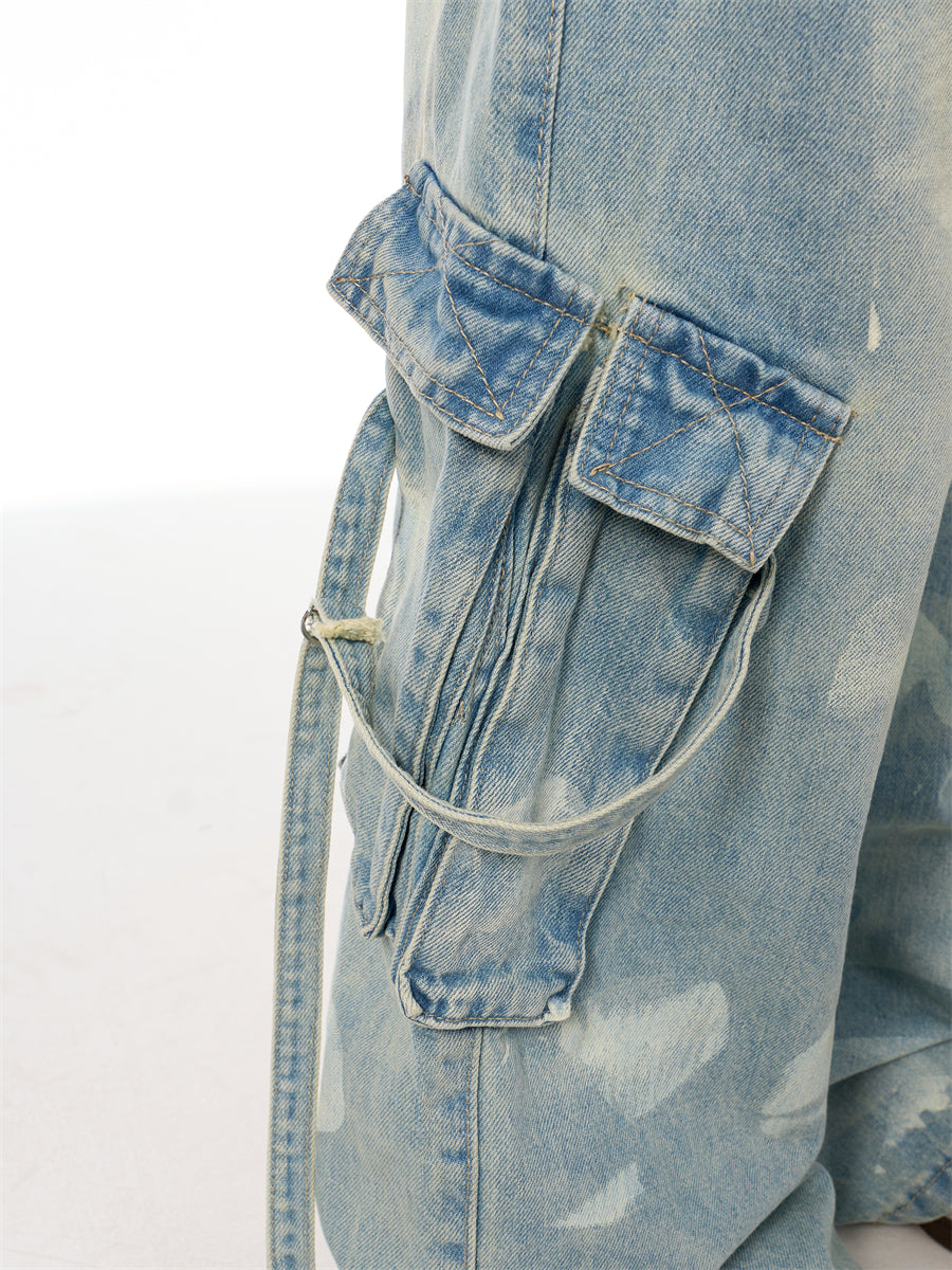 [FLAT ROOM] VINTAGE BLEACH DENIM CARGO PANTS st2069