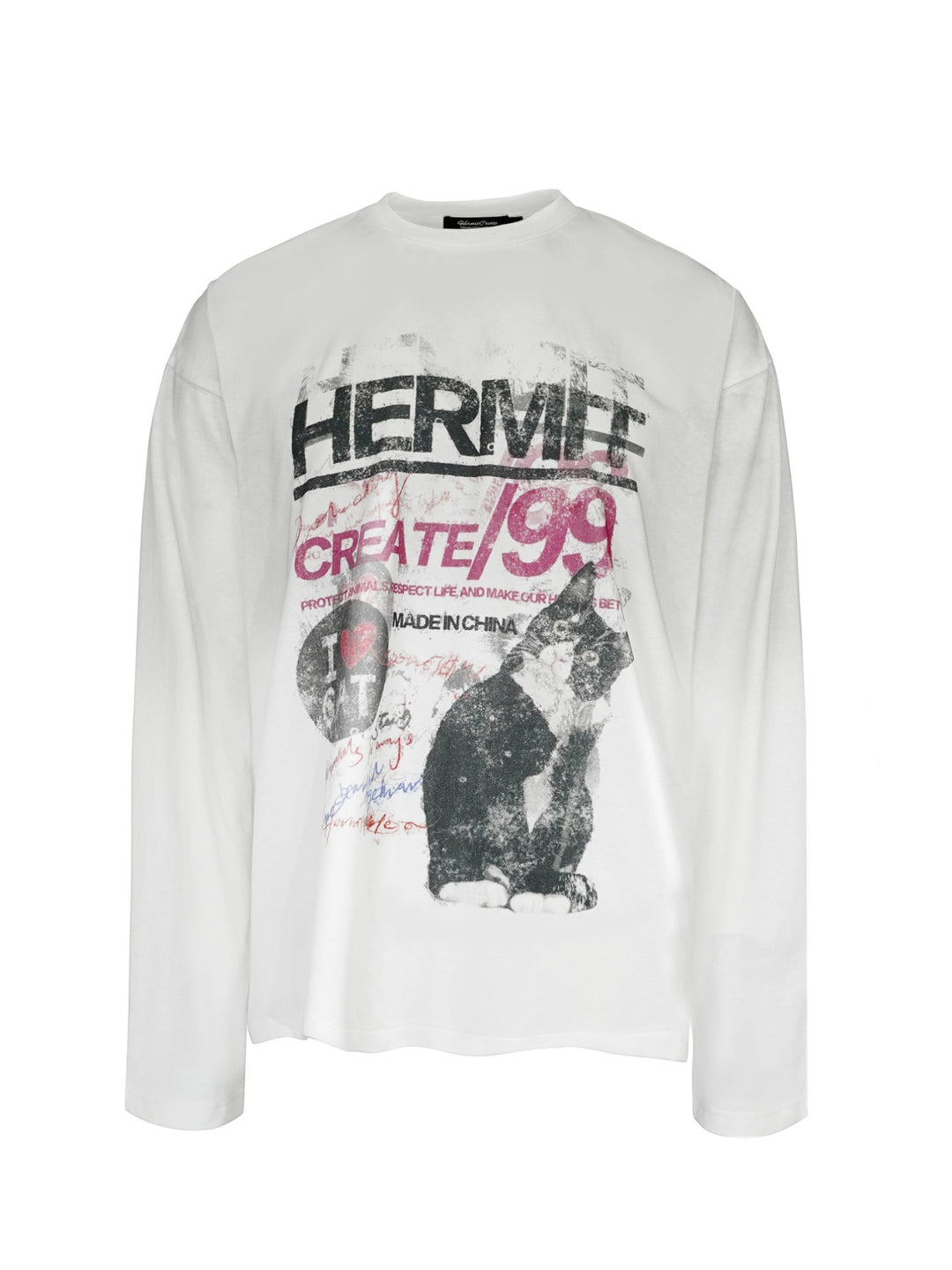 [Hermit] VINTAGE CAT PRINT LONG SLEEVE TEE ST2062