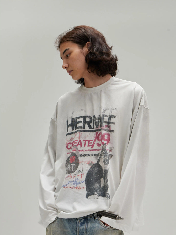 [Hermit] VINTAGE CAT PRINT LONG SLEEVE TEE ST2062