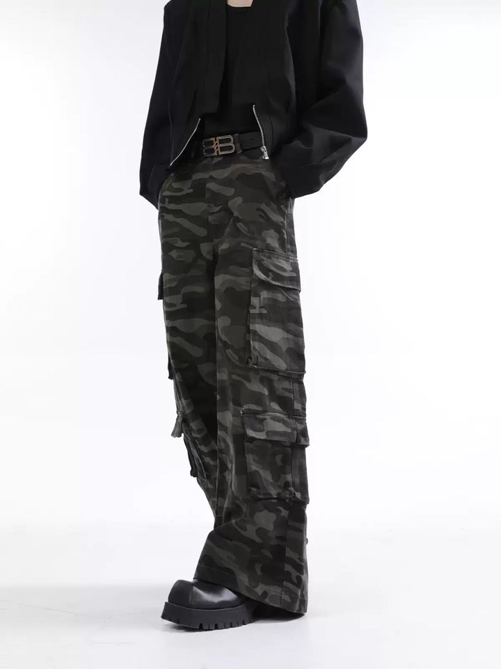 [FLAT ROOM] CAMO MULTI-POCKET WIDE CARGO PANTS st2070