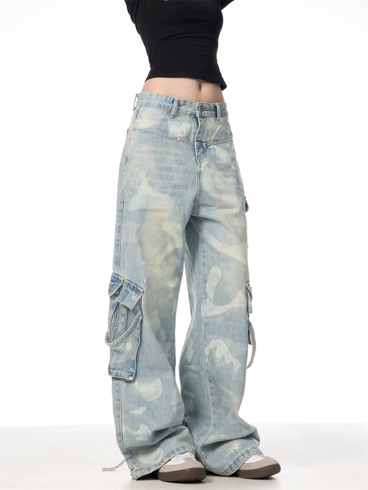 [FLAT ROOM] VINTAGE BLEACH DENIM CARGO PANTS st2069